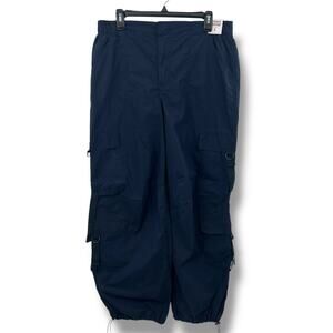 NEW Celebrity Pink Navy Blue Cargo Pants Large Drawcord Jogger Parachute